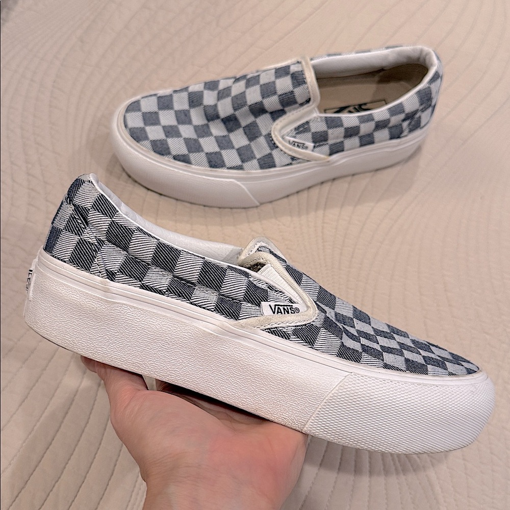🦋Excellent condition! VANS Damier blue checkered slip-on sneakers women 5